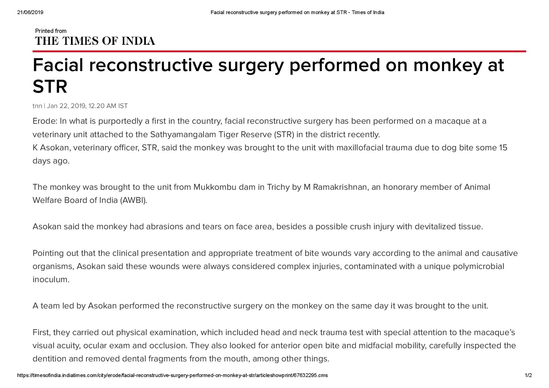 00Facial reconstructive surgery performed on monkey at STR Times of India page 001